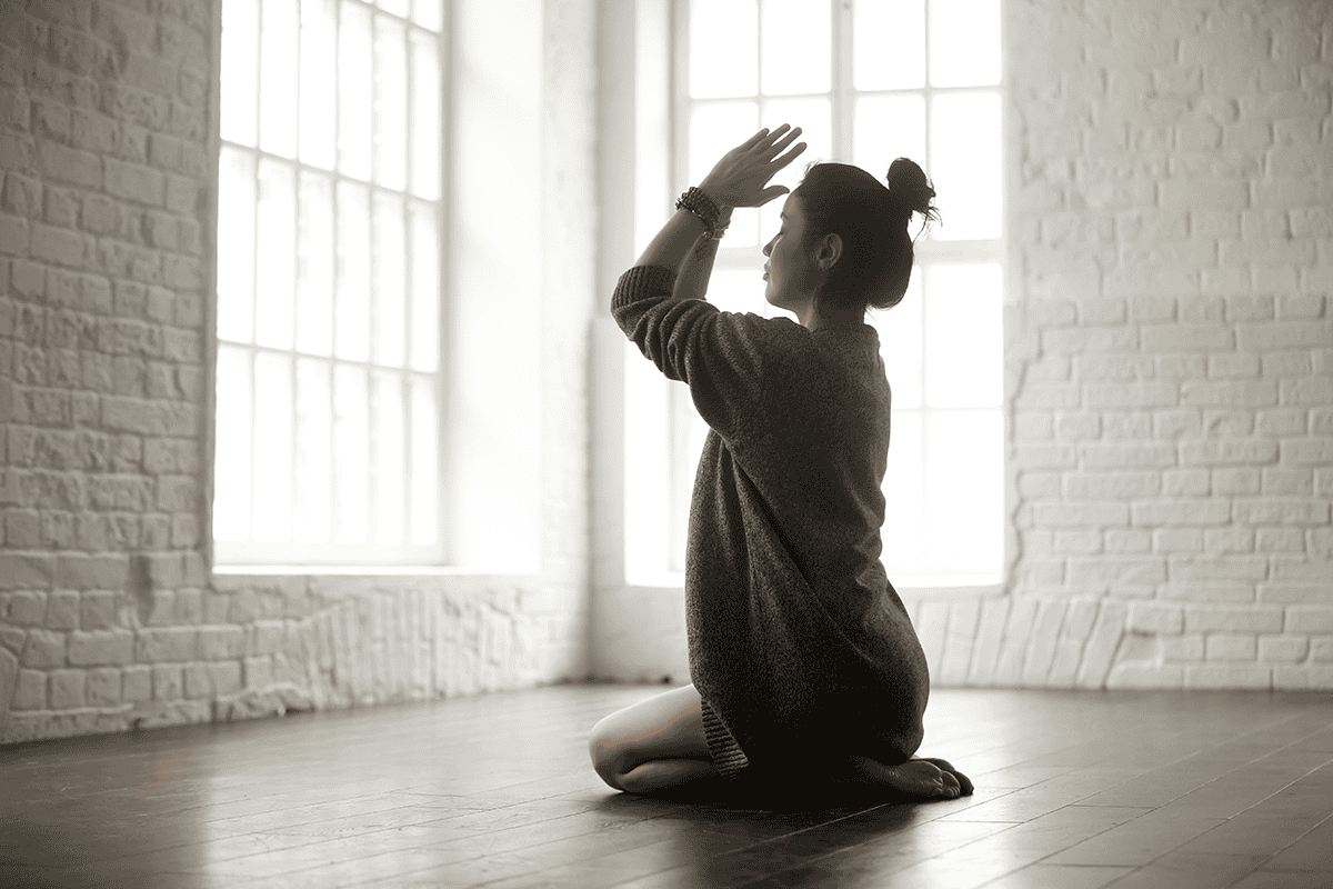 Young Attractive Woman Vajrasana Pose White Loft Studio